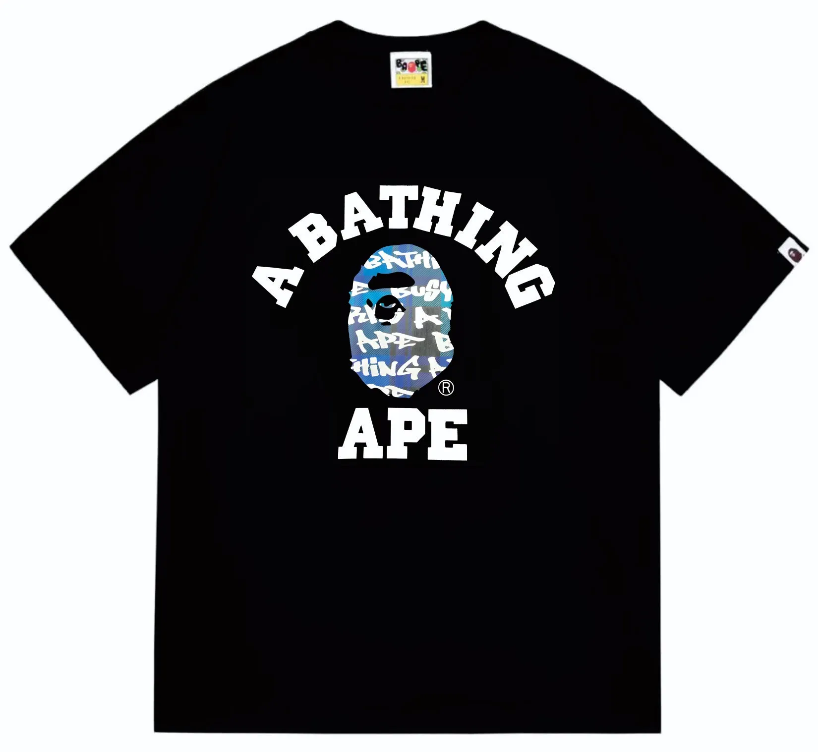 SC259#p110💰 (top version) BAPE ape head letter print graffiti plaid pattern short-sleeved T-shirt Made of 260 grams of high-quality high-weave pure cotton fabric, double yarn combed, soft texture and no pilling Imported environmentally friendly printing glue, bright and three-dimensional pattern, quality 💥Same style for men and women, the upper body is fashionable Color: black and blue, white and blue, black and red, white and red Size: S M L XL XXL