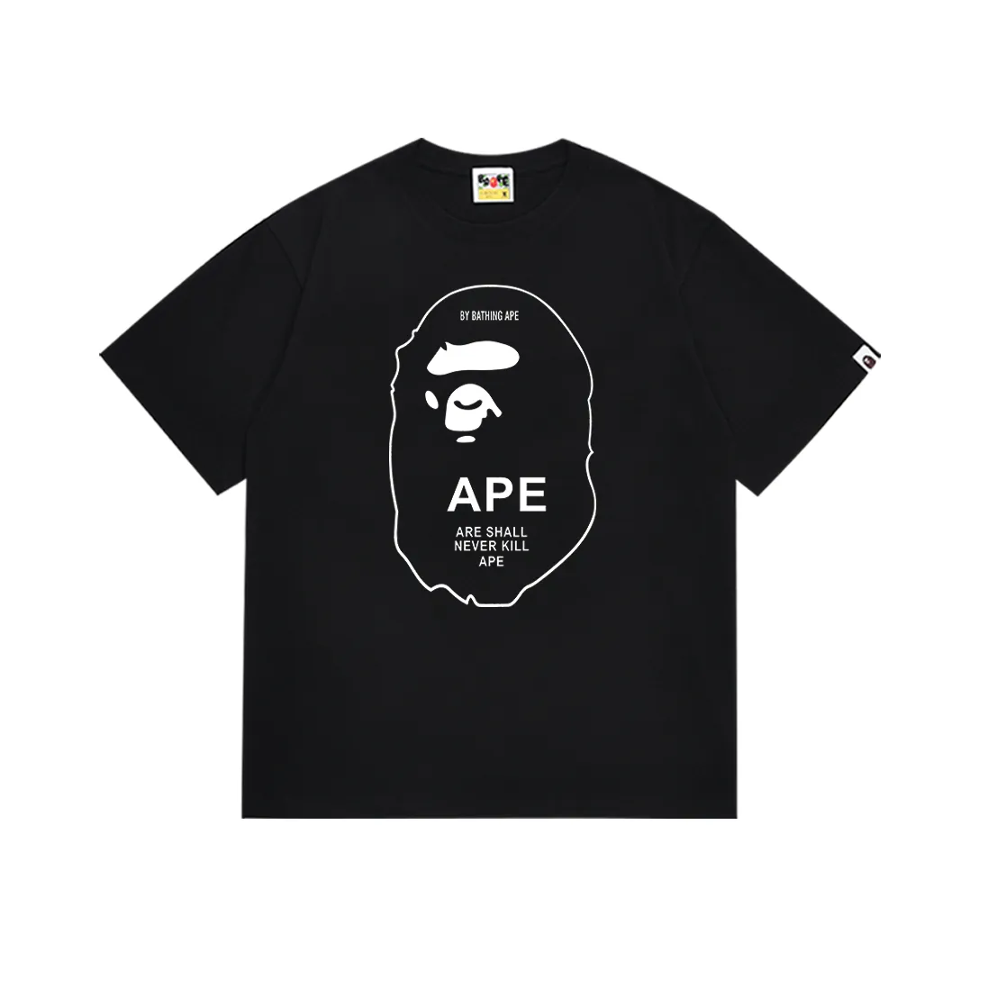 P110 SC035# (top version) BAPE black and white threaded ape-man LOGO double-sided printed short-sleeved T-shirt. Made of 260 grams of high-quality high-weave pure cotton fabric. Double yarn combed, soft texture and no pilling. Imported environmentally friendly printing glue. Bright and three-dimensional pattern. Quality 💥Same style for men and women. The upper body is fashionable. Color: black and white. Size: S M L XL XXL