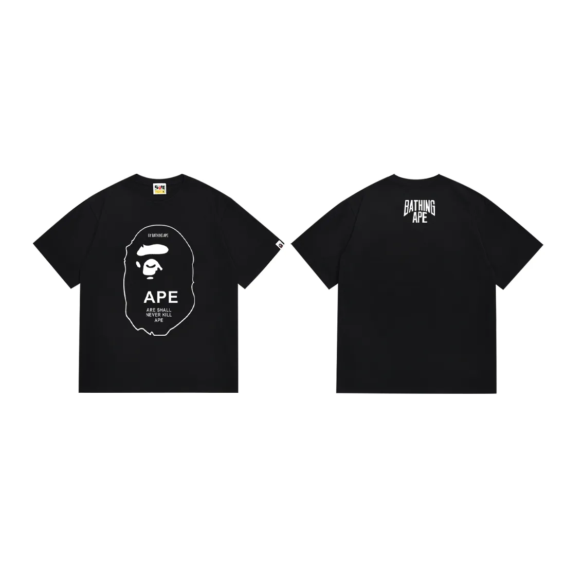 P110 SC035# (top version) BAPE black and white threaded ape-man LOGO double-sided printed short-sleeved T-shirt. Made of 260 grams of high-quality high-weave pure cotton fabric. Double yarn combed, soft texture and no pilling. Imported environmentally friendly printing glue. Bright and three-dimensional pattern. Quality 💥Same style for men and women. The upper body is fashionable. Color: black and white. Size: S M L XL XXL