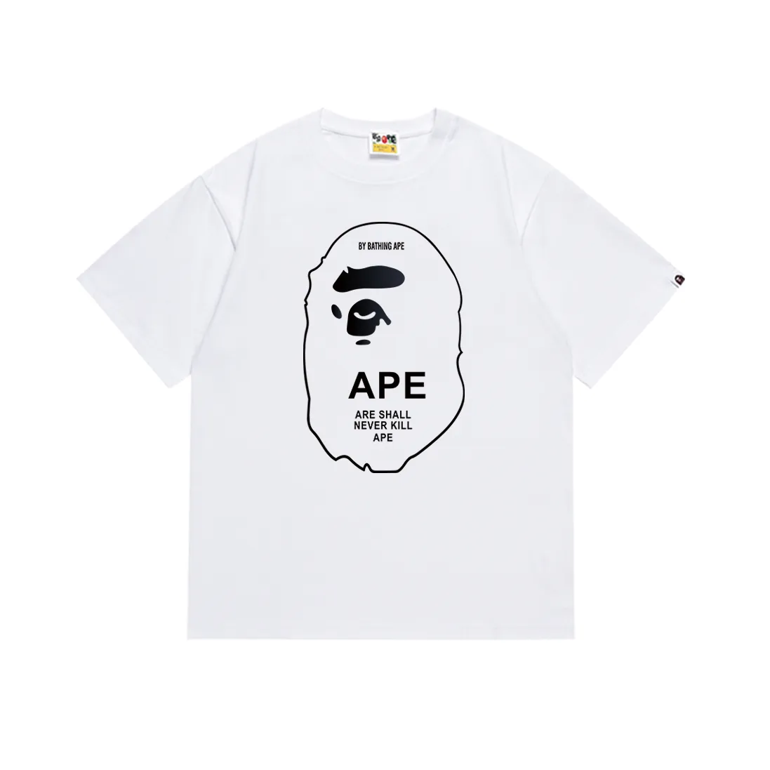 P110 SC035# (top version) BAPE black and white threaded ape-man LOGO double-sided printed short-sleeved T-shirt. Made of 260 grams of high-quality high-weave pure cotton fabric. Double yarn combed, soft texture and no pilling. Imported environmentally friendly printing glue. Bright and three-dimensional pattern. Quality 💥Same style for men and women. The upper body is fashionable. Color: black and white. Size: S M L XL XXL