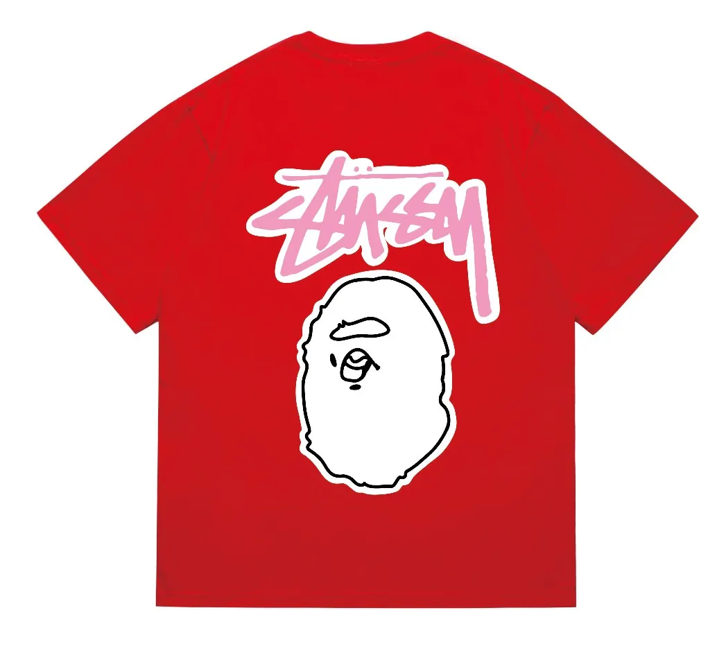 SC206#p110💰 (top version) BAPE×Stussy co-branded Stussy letter ape print T-shirt Made of 260 grams of high-quality high-weave pure cotton fabric, double yarn combed, soft texture and no pilling Imported environmentally friendly printing glue, bright and three-dimensional pattern, quality 💥Same style for men and women, the upper body is fashionable Color: black and white, gray and white, pink and white, red and white, white and black, gray and black, pink and black, red and black Size: S M L XL XXL