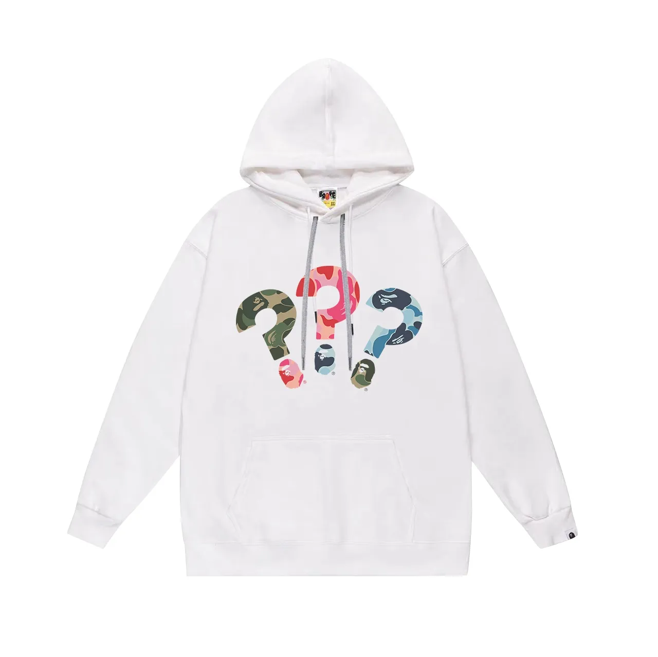 Model No. SC664# Terry p160 plus velvet p180💰 (top version) BAPE ape head ❓❓❓question mark print hooded sweatshirt Made of 380g large terry 430g silver fox velvet (drop shoulder large version) fabric. The texture is soft and non-pilling. Imported environmentally friendly printing glue. The pattern is bright and three-dimensional. Quality💥Same style for men and women. The upper body is trendy. Color: black white gray Size: S M L XL XXL