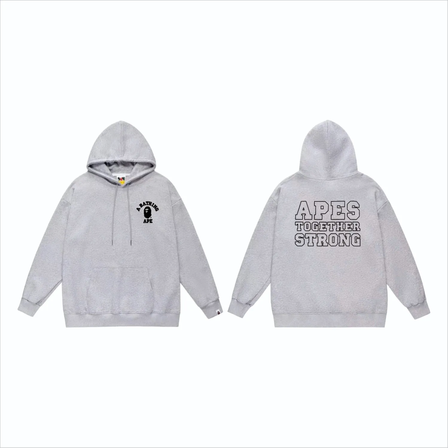 P160 model number SC848# terry 80 plus velvet 90 (top version) BAPE classic ape head letter print pattern hooded sweatshirt. Made of 380g large terry (drop shoulder large version) fabric. The texture is soft and non-pilling. Imported environmentally friendly printing glue. The pattern is bright and three-dimensional. Quality 💥Same style for men and women. The upper body is trendy. Color: black white gray Size: S M L XL XXL