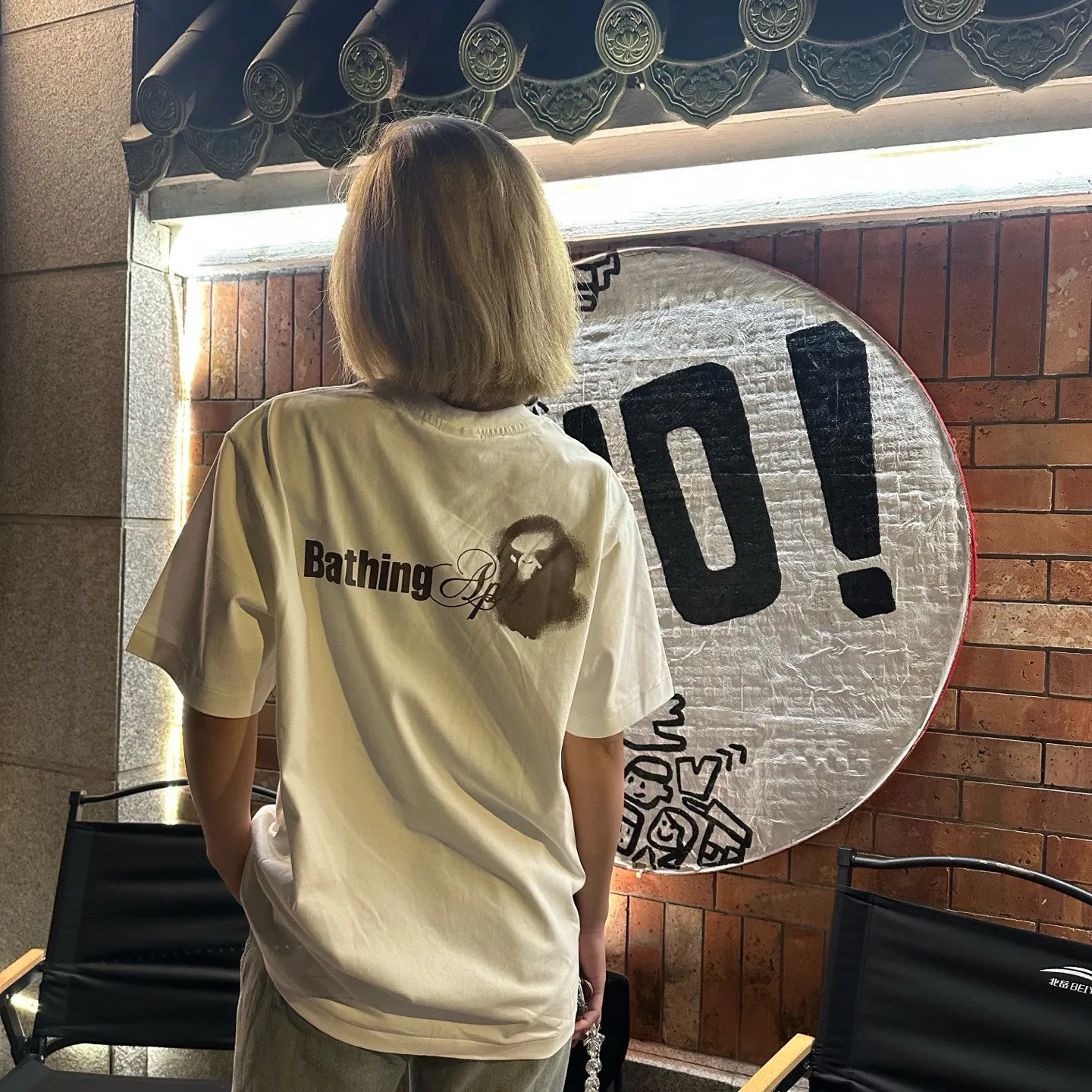 💰140 BAPE watermark pattern short-sleeved T-shirt 280g weight linen cotton fabric ZP version couple style: S-XXL [white gray]