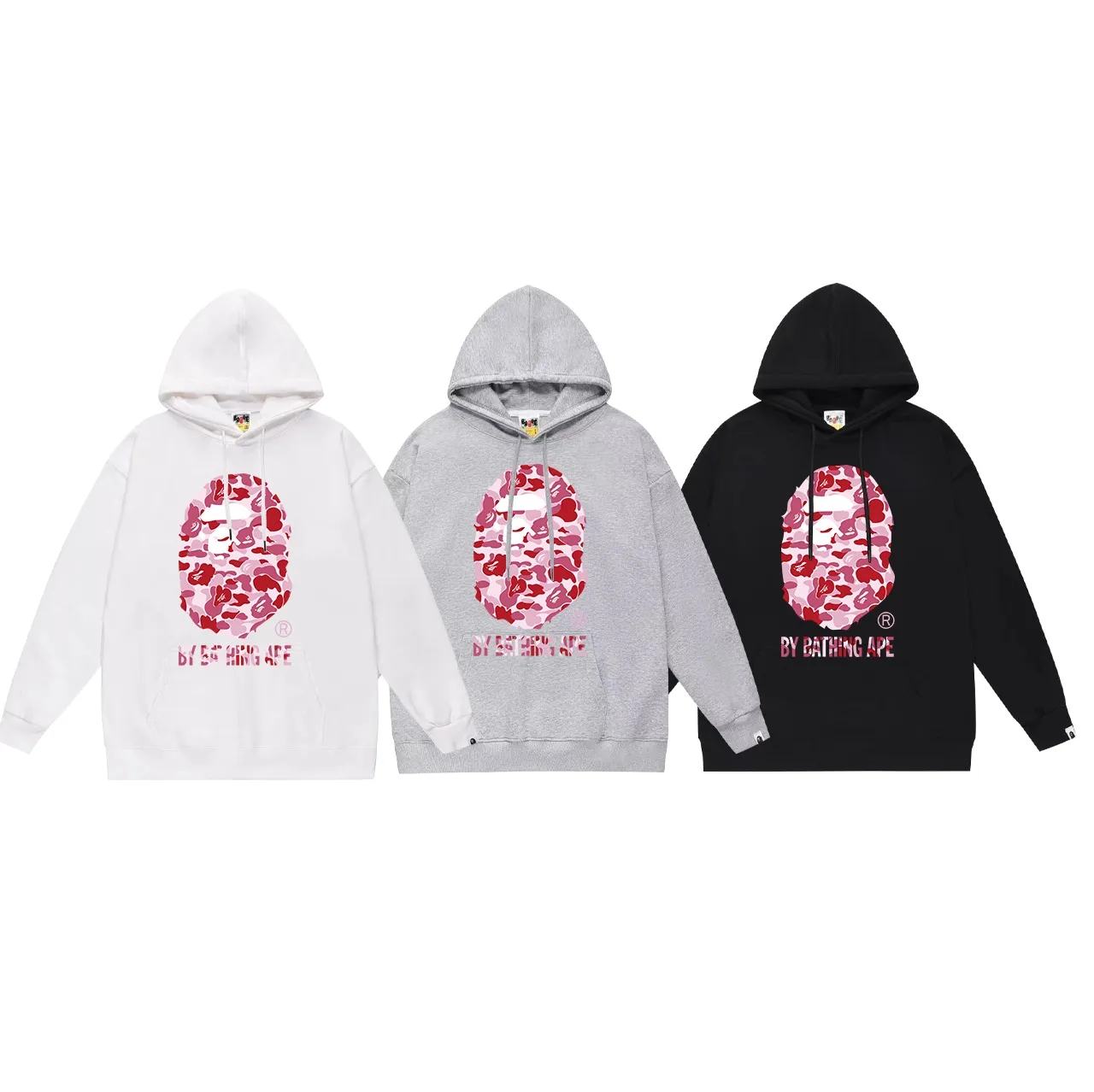 Model No. SC675# terry p160 plus velvet p180💰 (top version) BAPE camouflage ape head LOGO printed hooded sweatshirt. Made of 380g large terry 430g silver fox velvet (drop shoulder large version) fabric. The texture is soft and non-pilling. Imported environmentally friendly printing glue. The pattern is bright and three-dimensional. Quality💥Same style for men and women. The upper body is trendy. Color: black red white red gray red Size: S M L XL XXL
