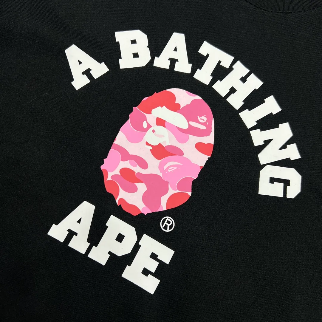 💰140 BAPE ABC camouflage ape head letter printing 270g weight linen cotton fabric ZP version Couple style: S-XXL [Black Green White Green Black Pink White Pink Black Blue White Blue]