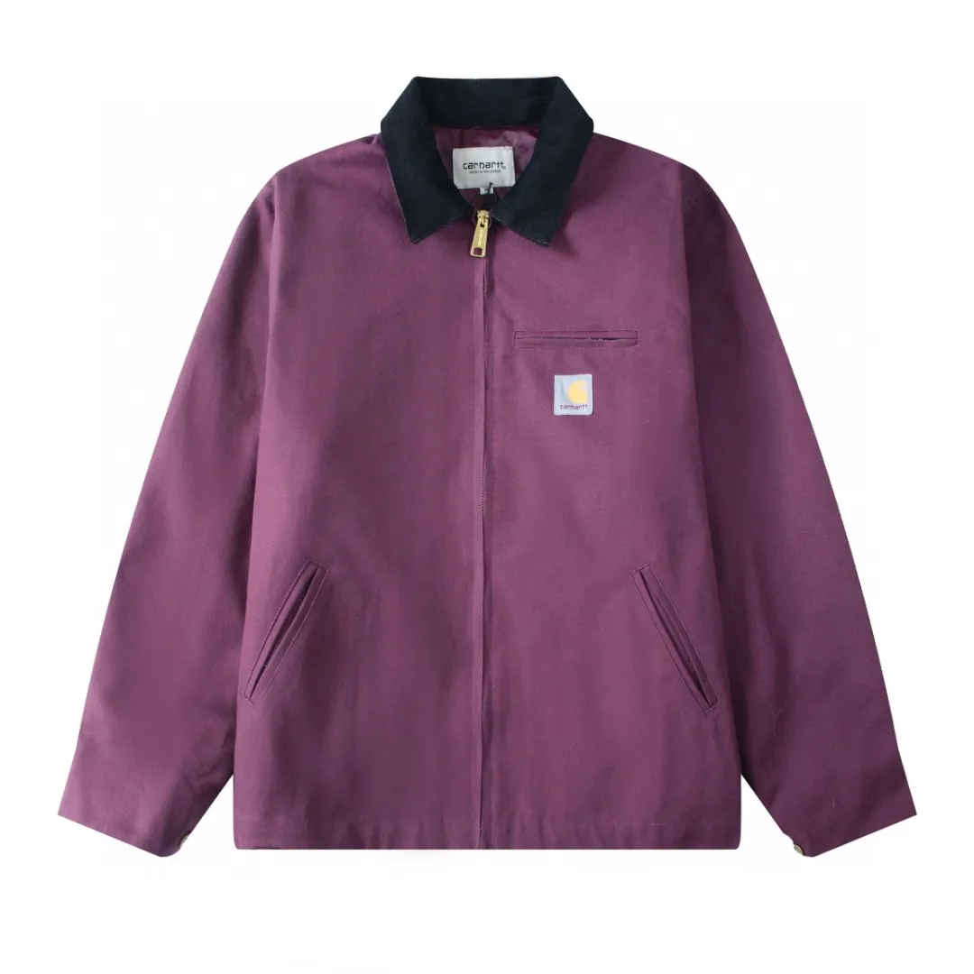 🅿️350 Carhartt Wip Carhartt classic Detroit zipper jacket couple casual workwear jacket 1️⃣The fabric is made of new environmentally friendly twill fabric. The light wash feels and the color will look better with time. It is a very high-quality fabric! 2️⃣The workmanship details are perfectly controlled, the classic logo is embroidered on the chest, the corduroy lapel highlights the unique style, the customized gold zipper, and the gold buttons all have logos that become more unique as they wear out with use! 3️⃣ Suitable for daily wear and can be worn in various styles. It is a very versatile jacket for men and women!  Color: black, yellow, purple Size: S, M, L, XL