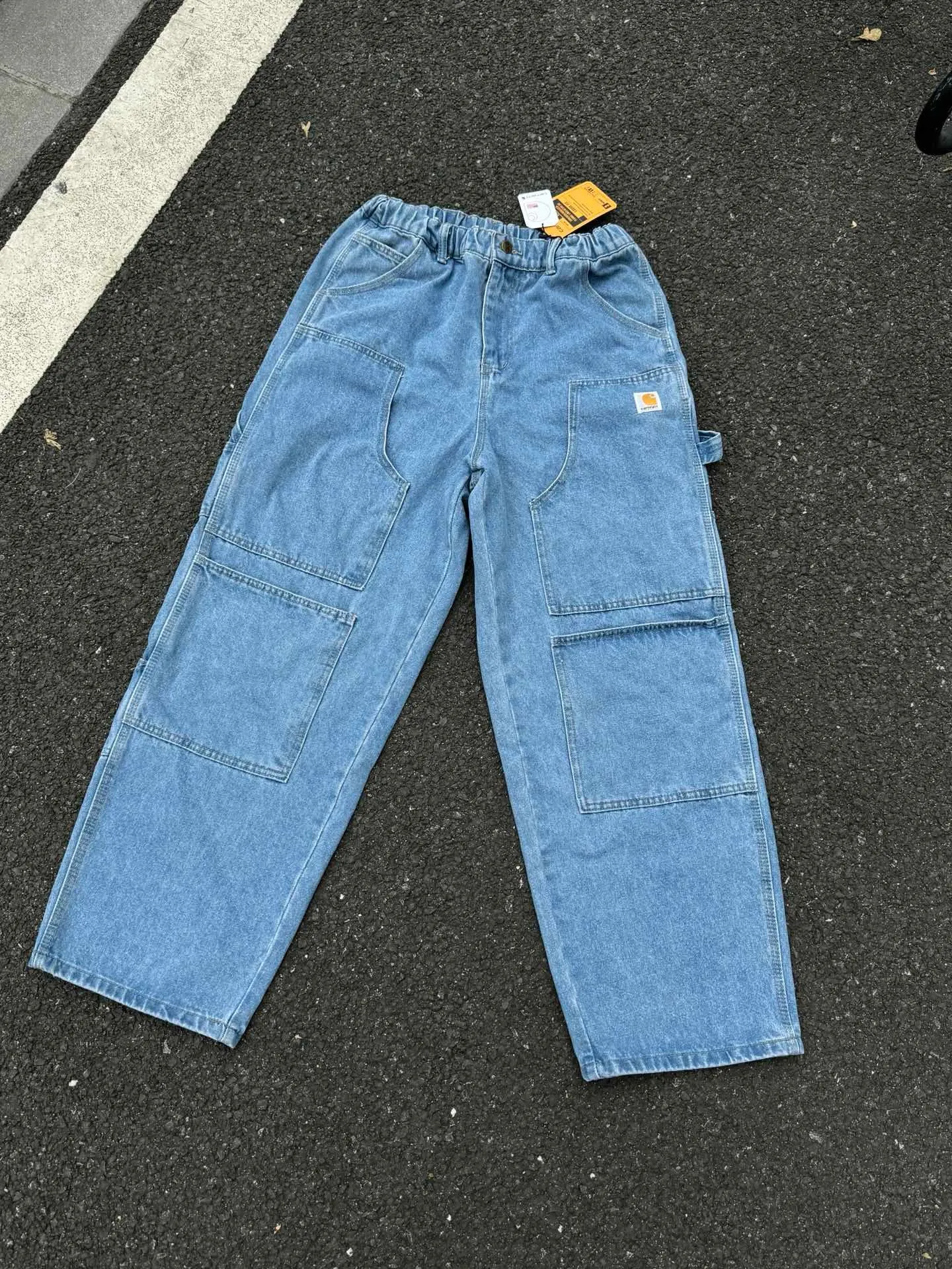 🅿️250 K034 Carhartt WIP Carhartt multi-pocket Japanese style workwear style Carhartt family joint series Carhartt deconstructed inverted double-knee jeans. Customized original logo buckle, YKK zipper fly, smooth and easy to pull! Many locations are reinforced with tacks, and the workmanship is solid! The overall tailoring adopts three-dimensional structure tailoring! Ergonomically designed, more flexible when wearing! The cut is streamlined and streamlined, allowing you to move flexibly with your body! Integrates functionality, beauty and durability! Suitable for business, travel, leisure and many other occasions! Straight fit Color: Blue Size: S-XXL