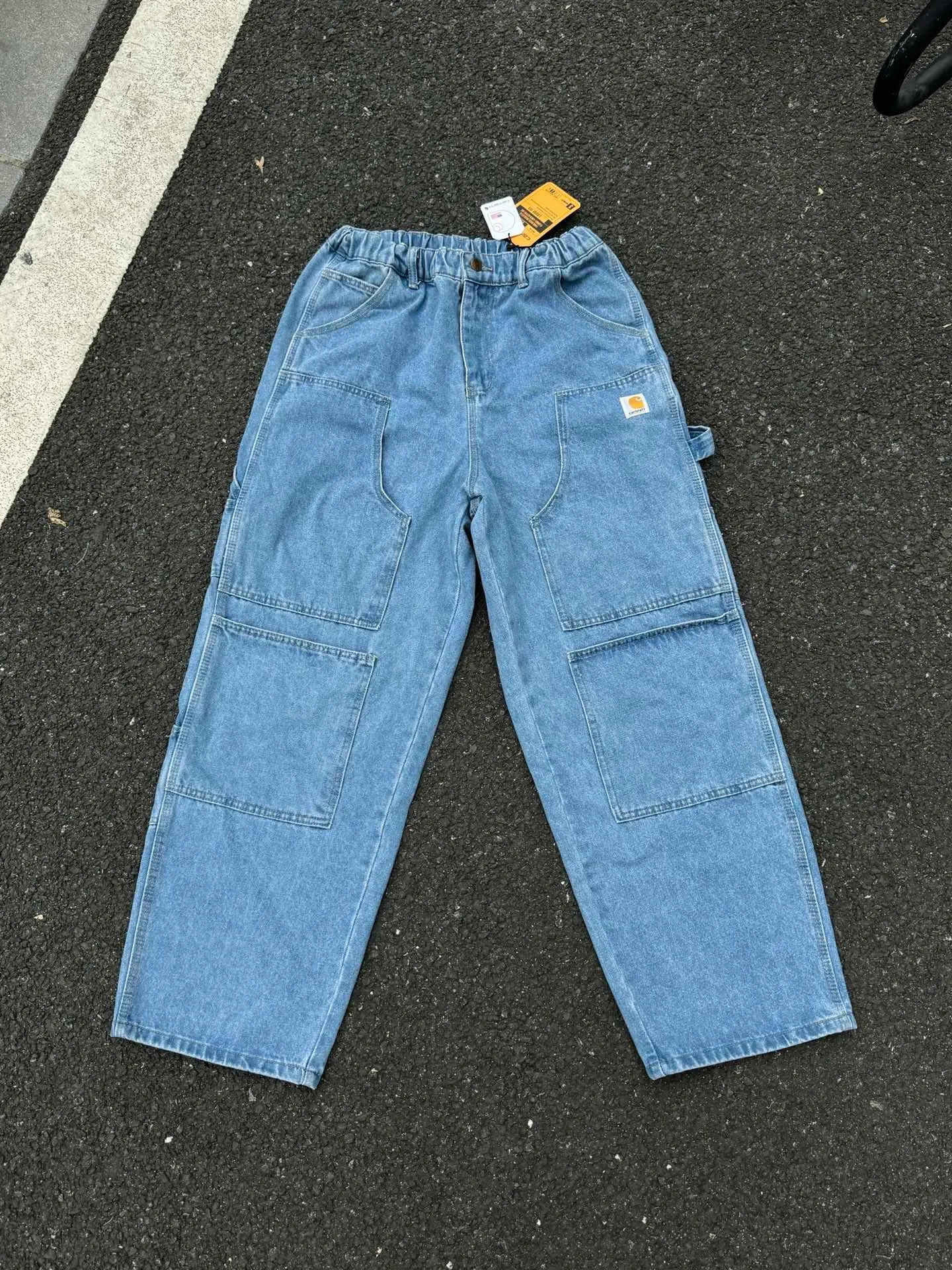 🅿️250 K034 Carhartt WIP Carhartt multi-pocket Japanese style workwear style Carhartt family joint series Carhartt deconstructed inverted double-knee jeans. Customized original logo buckle, YKK zipper fly, smooth and easy to pull! Many locations are reinforced with tacks, and the workmanship is solid! The overall tailoring adopts three-dimensional structure tailoring! Ergonomically designed, more flexible when wearing! The cut is streamlined and streamlined, allowing you to move flexibly with your body! Integrates functionality, beauty and durability! Suitable for business, travel, leisure and many other occasions! Straight fit Color: Blue Size: S-XXL