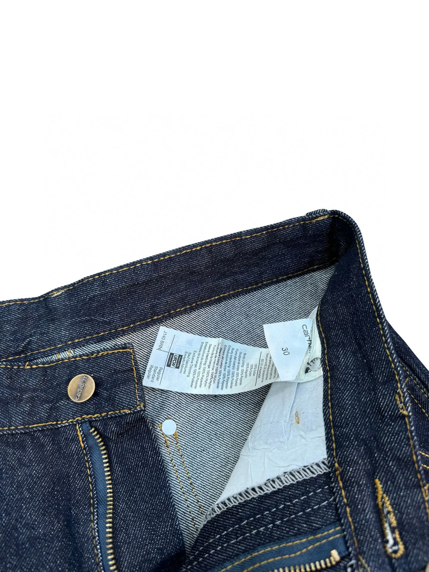 🅿️250 K011 Carhartt WIP Japanese style work style jeans with customized original logo buckle, YKK zipper fly, smooth and easy to pull! Many locations are reinforced with tacks, and the workmanship is solid! The overall tailoring adopts three-dimensional structure tailoring! Ergonomically designed, more flexible when wearing! The cut is streamlined and streamlined, allowing you to move flexibly with your body! Integrates functionality, beauty and durability! Suitable for business, travel, leisure and many other occasions! Straight fit Color: Dark Blue Size: S-XXL