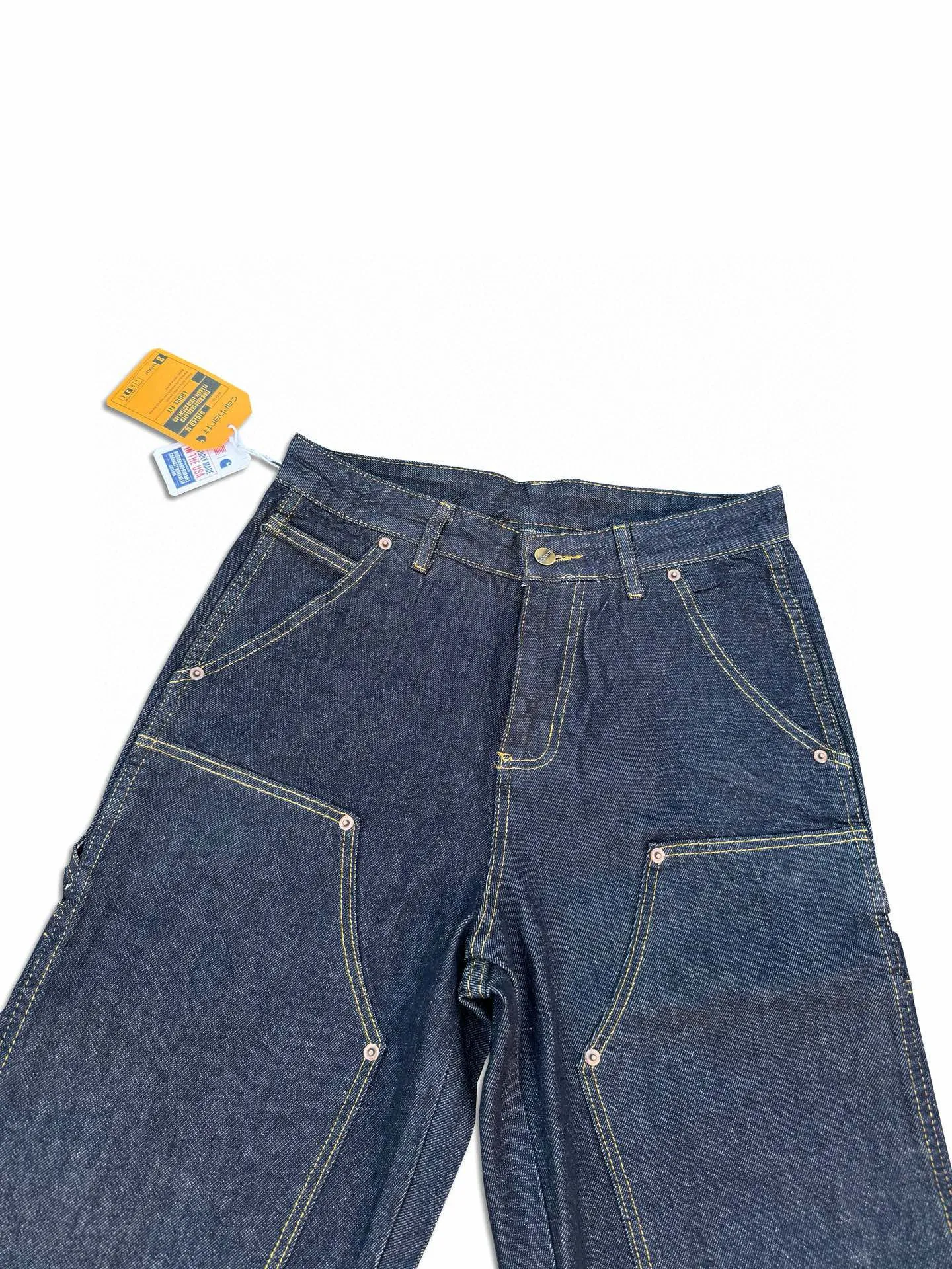 🅿️250 K011 Carhartt WIP Japanese style work style jeans with customized original logo buckle, YKK zipper fly, smooth and easy to pull! Many locations are reinforced with tacks, and the workmanship is solid! The overall tailoring adopts three-dimensional structure tailoring! Ergonomically designed, more flexible when wearing! The cut is streamlined and streamlined, allowing you to move flexibly with your body! Integrates functionality, beauty and durability! Suitable for business, travel, leisure and many other occasions! Straight fit Color: Dark Blue Size: S-XXL
