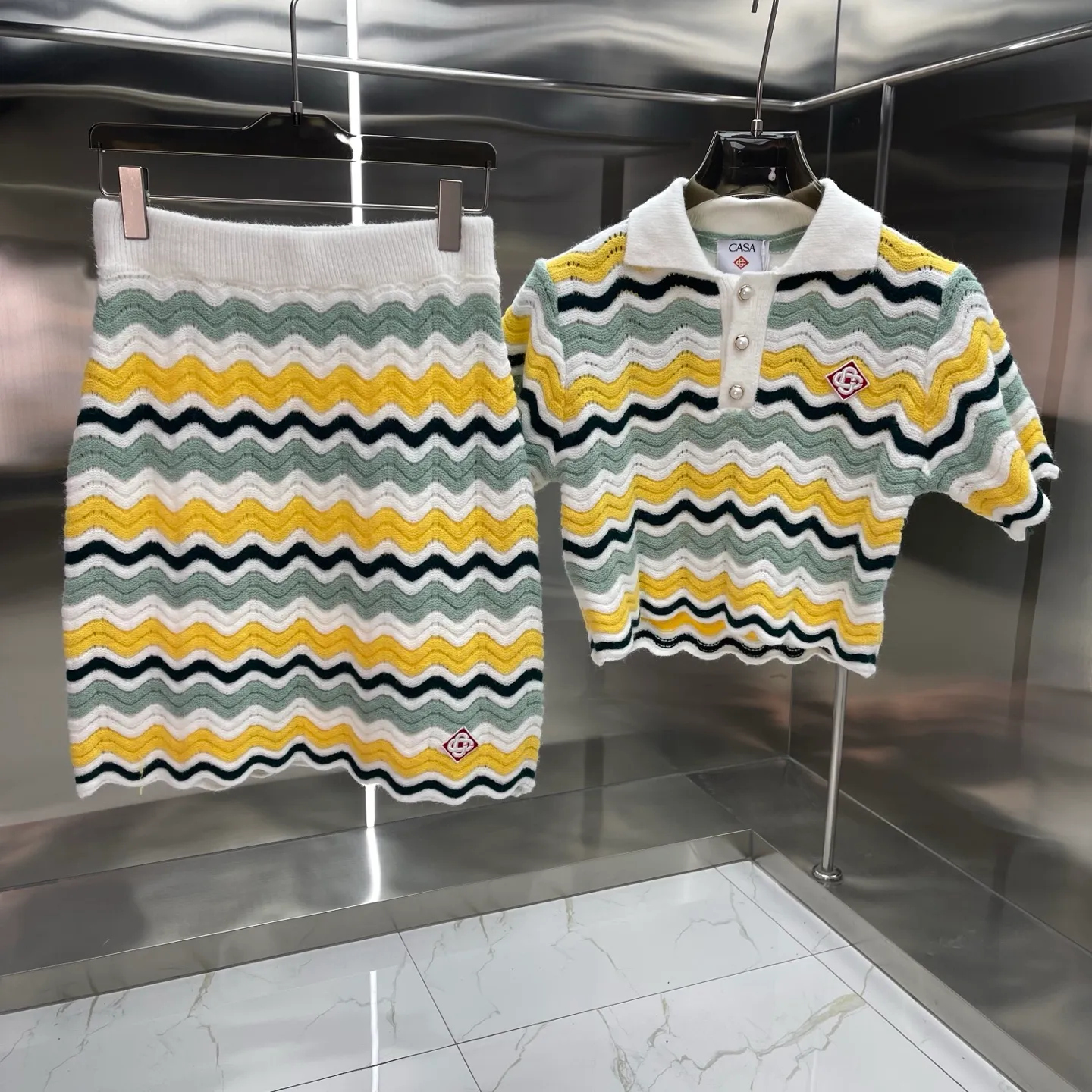 🅿️490 CASABLANCA Casablanca Sweater Skirt Set (Women's Wear) Original development Comfortable upper body Imported equipment Original high-density embroidered seal Two-color splicing Cuffs + hem hand-sewn OEM by domestic first-line brand factory Impeccable workmanship Size: S M L XL