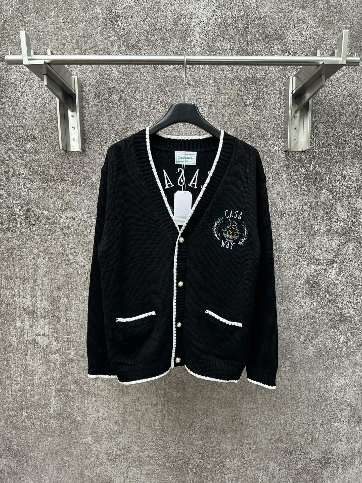 🅿️540 CASABLANCA Casablanca high version 2024SS letter embroidered knitted cardigan sweater, customized 100% imported machine high-density knitting, customized pearl buttons Size: S M L XL