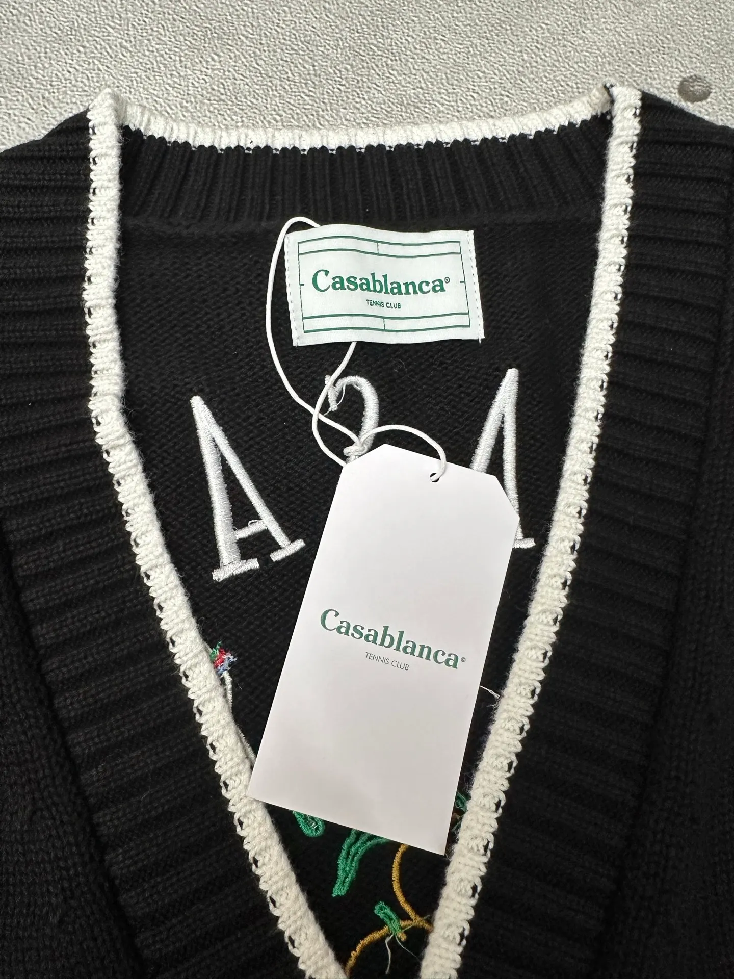 🅿️540 CASABLANCA Casablanca high version 2024SS letter embroidered knitted cardigan sweater, customized 100% imported machine high-density knitting, customized pearl buttons Size: S M L XL