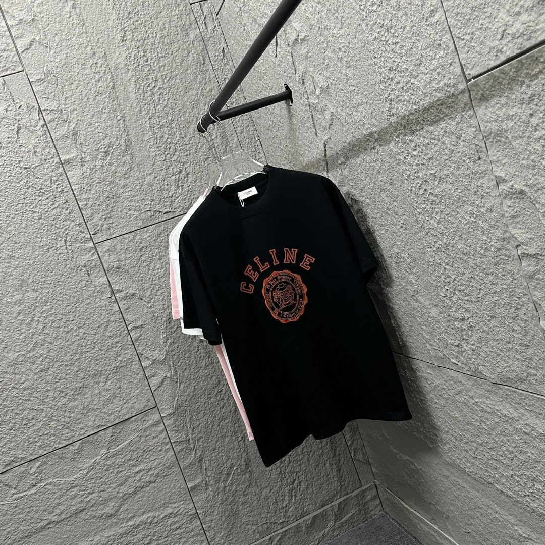 🅿️180 Celi* Celi Celin 2025 spring and summer style Simple letter flocking process personalized logo Customized double yarn plain cotton fabric Short-sleeved T-shirt Uniform for men and women Size: S (90-130 catties) M (120-150 catties) L (140-165 catties) XL (160-180 catties) XXL (180-210 pounds) Color: black white