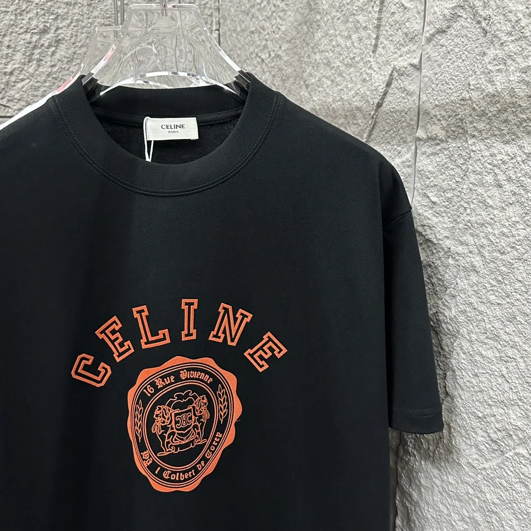 🅿️180 Celi* Celi Celin 2025 spring and summer style Simple letter flocking process personalized logo Customized double yarn plain cotton fabric Short-sleeved T-shirt Uniform for men and women Size: S (90-130 catties) M (120-150 catties) L (140-165 catties) XL (160-180 catties) XXL (180-210 pounds) Color: black white