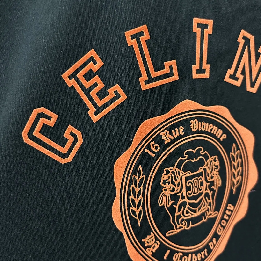 🅿️180 Celi* Celi Celin 2025 spring and summer style Simple letter flocking process personalized logo Customized double yarn plain cotton fabric Short-sleeved T-shirt Uniform for men and women Size: S (90-130 catties) M (120-150 catties) L (140-165 catties) XL (160-180 catties) XXL (180-210 pounds) Color: black white