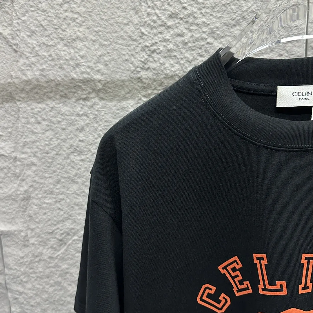 🅿️180 Celi* Celi Celin 2025 spring and summer style Simple letter flocking process personalized logo Customized double yarn plain cotton fabric Short-sleeved T-shirt Uniform for men and women Size: S (90-130 catties) M (120-150 catties) L (140-165 catties) XL (160-180 catties) XXL (180-210 pounds) Color: black white