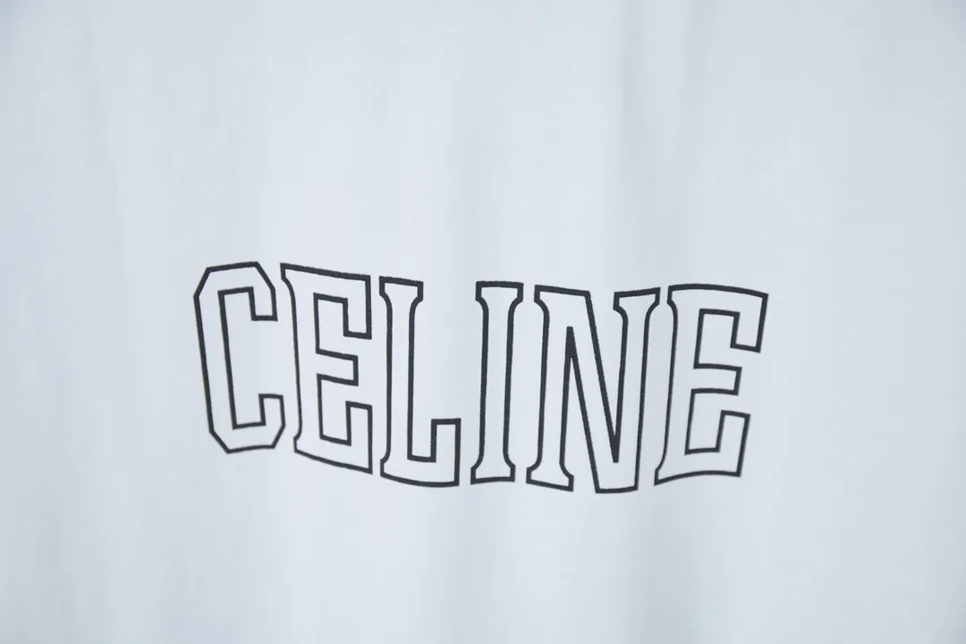 🅿️180 CELIN* 25SS early spring new style, letter printed short sleeves, light luxury, a must-have item for daily commuting for men and women, correct version, welcome to compare, detailed features · 320g 100% pure cotton double yarn jersey fabric · Custom dyed in the same cylinder, special thickened 32 count double-strand 1X1 thread · Classic letter logo printing on the front. Sleeve splicing webbing design. Collar contrasting threads · Double-needle sewing and cross-seam technology · Original main mark, washed tag, brand moisture-proof paper packaging Color: black/white Size: S/M/L/XL
