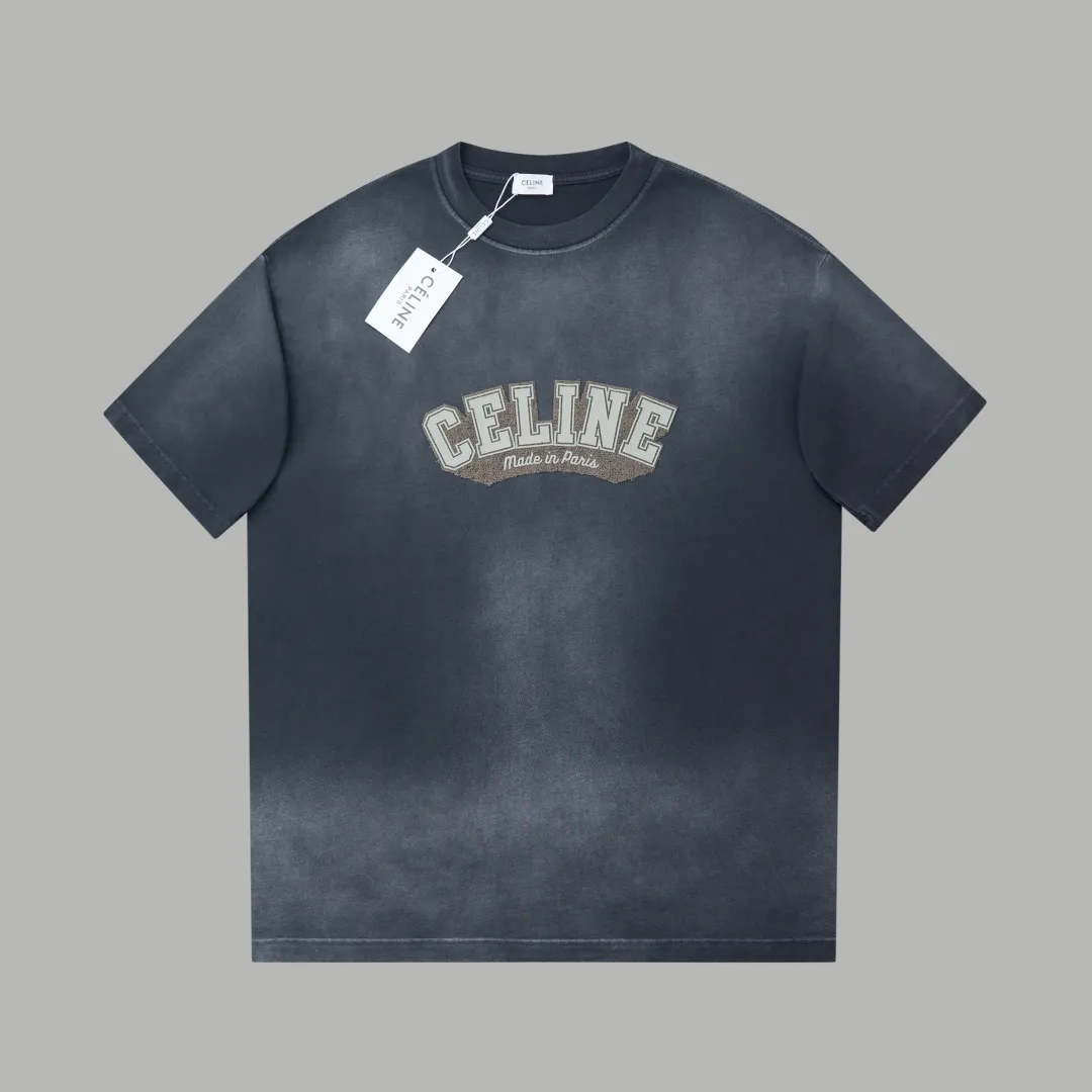 🅿️230 ✨CEL✨🆕25SS Spring and Summer New Style Distressed Printed Short Sleeves Light Luxury Essential Item for Men and Women's Daily Commuting Correct Version Welcome to Compare Detailed Features · 280g 100% pure cotton double yarn jersey fabric · Custom dyed in the same cylinder, special thickened 32 count double-ply 1X1 thread · Wow glue patch . Ready-made garment dyeing Then do the faded fried snowflake process, then wash with water to make it look old. General washing improves the effect · Double-needle stitching across seams · Original main mark, washed tag, branded moisture-proof paper packaging Color: black/green//blue/coffee/ Size: S/M/L/XL