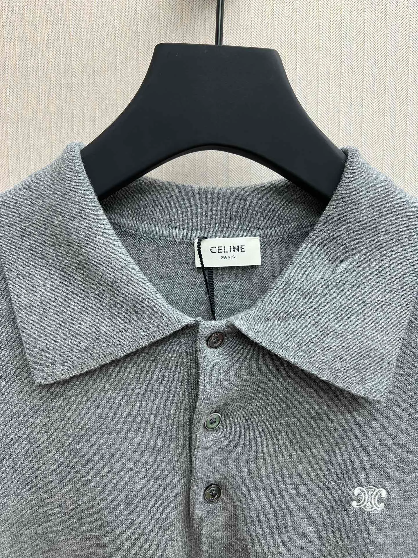 🅿️410 Celine 25ss new DRAWING series solid color POLO collar ribbed trim sweater Size: S.M.L.XL.