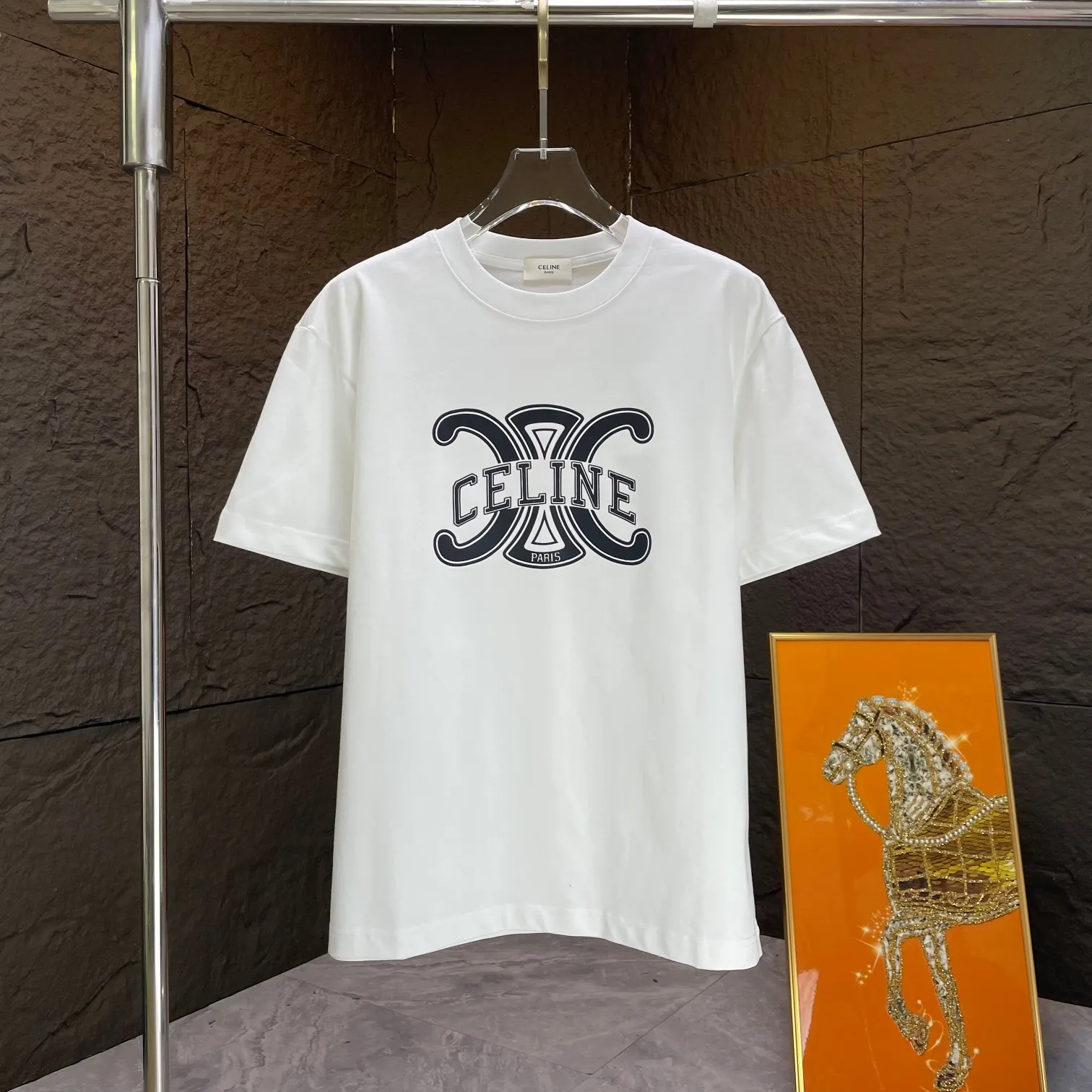 🅿️170 CELIN* 2025 spring and summer new short-sleeved T-shirt heavy cotton letter print color: black white code number: S M L XL XXL