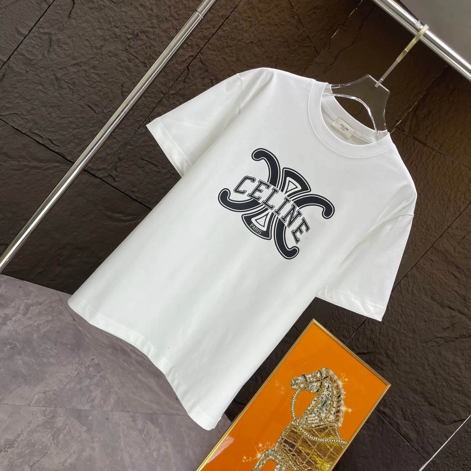 🅿️170 CELIN* 2025 spring and summer new short-sleeved T-shirt heavy cotton letter print color: black white code number: S M L XL XXL
