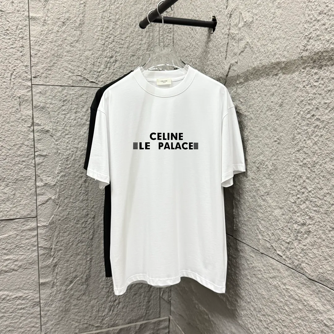 🅿️180 Celi*ne 2025 spring and summer style, simple letters, three-dimensional silicone technology, personalized logo, customized double yarn plain cotton fabric, short-sleeved T-shirt, same style for men and women. Size: S (90-130 catties) M (120-150 catties) L (140-165 catties) XL (160-180 catties) XXL (180-210 pounds) Color: black white
