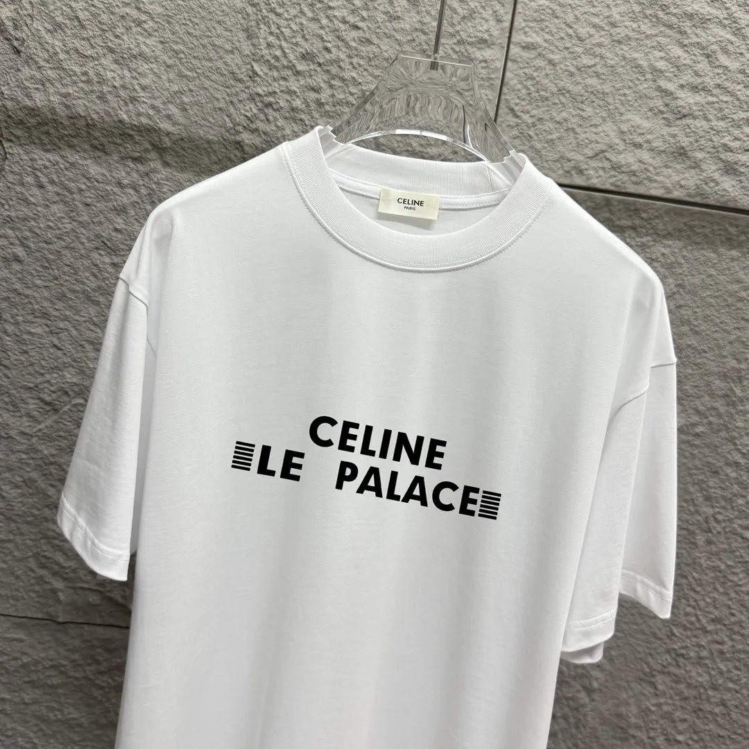 🅿️180 Celi*ne 2025 spring and summer style, simple letters, three-dimensional silicone technology, personalized logo, customized double yarn plain cotton fabric, short-sleeved T-shirt, same style for men and women. Size: S (90-130 catties) M (120-150 catties) L (140-165 catties) XL (160-180 catties) XXL (180-210 pounds) Color: black white