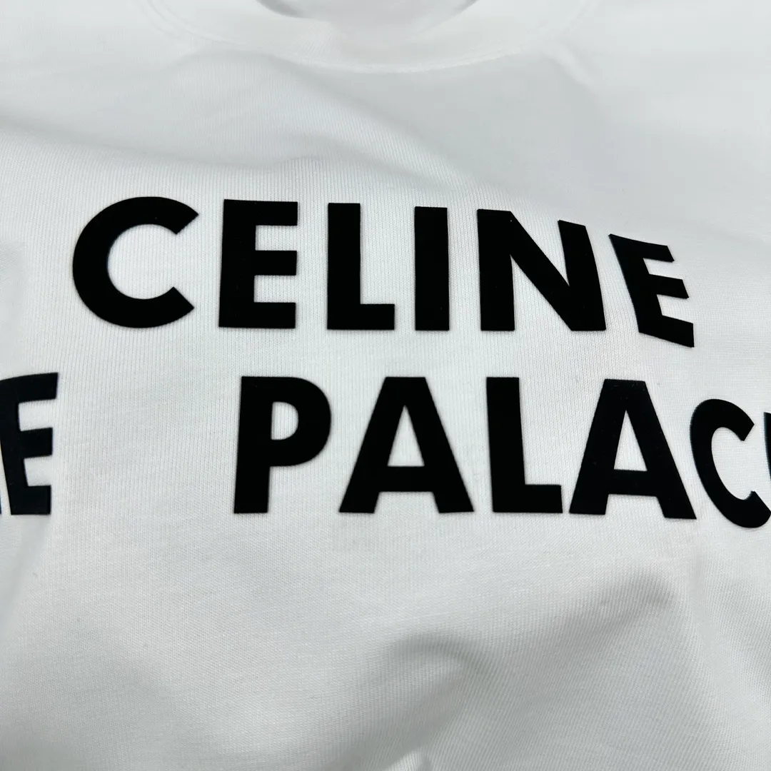 🅿️180 Celi*ne 2025 spring and summer style, simple letters, three-dimensional silicone technology, personalized logo, customized double yarn plain cotton fabric, short-sleeved T-shirt, same style for men and women. Size: S (90-130 catties) M (120-150 catties) L (140-165 catties) XL (160-180 catties) XXL (180-210 pounds) Color: black white