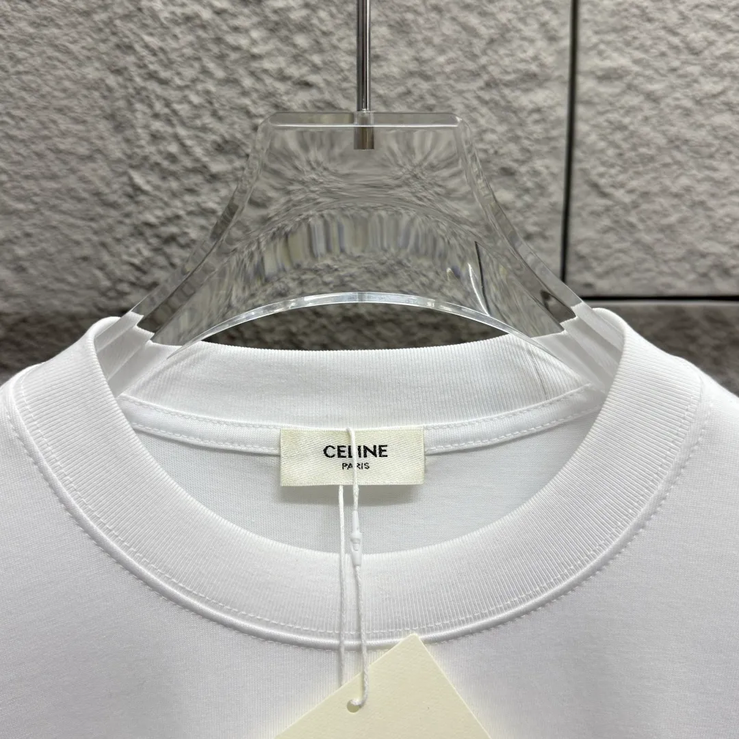 🅿️180 Celi*ne 2025 spring and summer style, simple letters, three-dimensional silicone technology, personalized logo, customized double yarn plain cotton fabric, short-sleeved T-shirt, same style for men and women. Size: S (90-130 catties) M (120-150 catties) L (140-165 catties) XL (160-180 catties) XXL (180-210 pounds) Color: black white