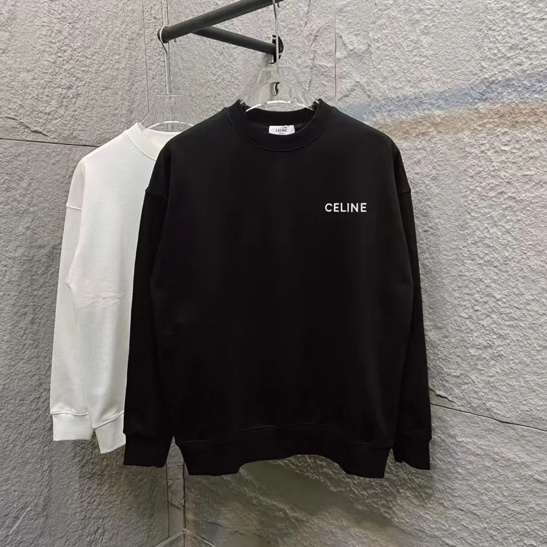 🅿️250 Celin* Celin 2025 early autumn and winter new style, simple personalized letter embroidery on the chest, long-sleeved sweatshirt, customized terry fabric, same style for men and women. Size: S M L XL XXL five codes. Color: black white