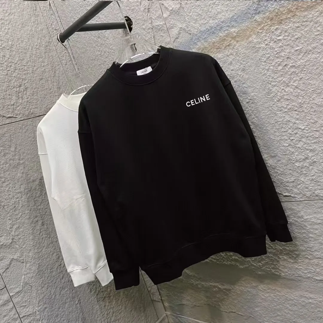 🅿️250 Celin* Celin 2025 early autumn and winter new style, simple personalized letter embroidery on the chest, long-sleeved sweatshirt, customized terry fabric, same style for men and women. Size: S M L XL XXL five codes. Color: black white
