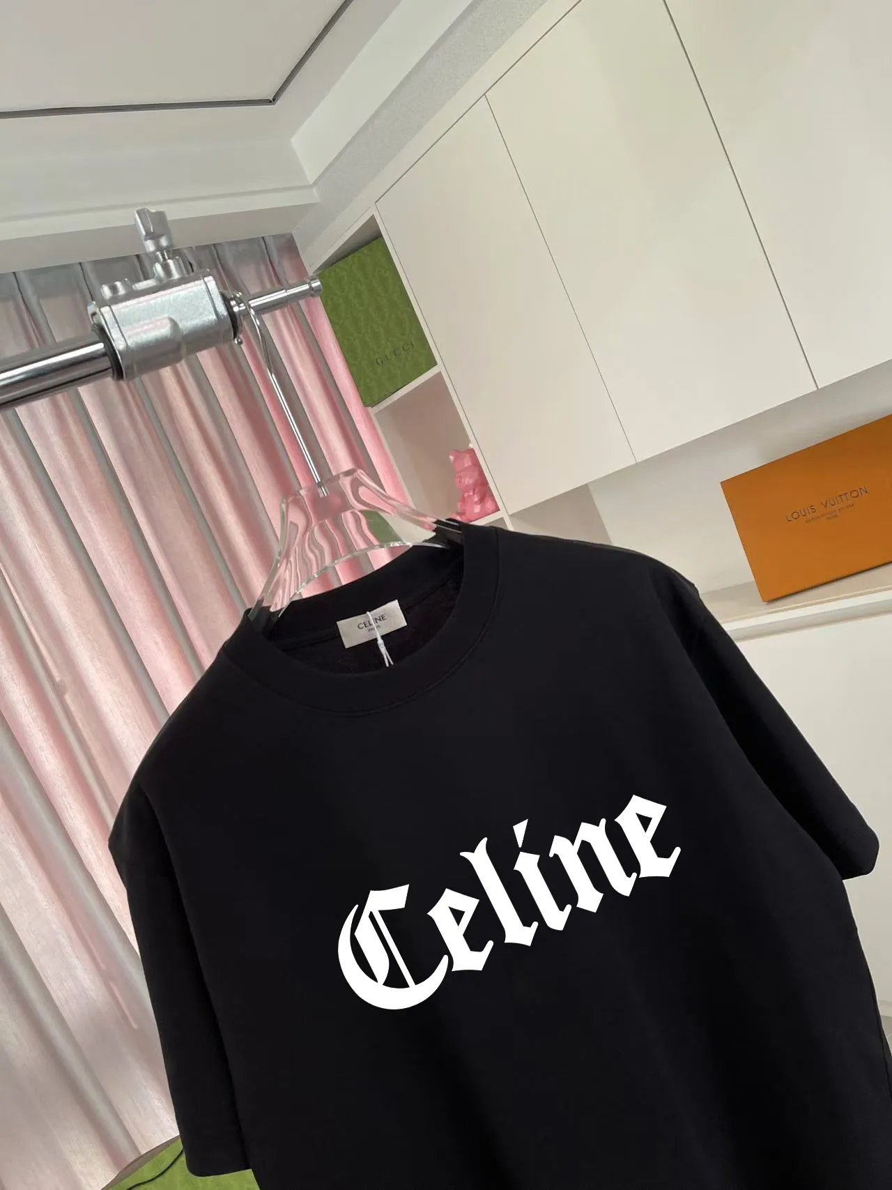 🅿️170 Celine 2025 summer new style personalized letter logo printing customized fabric 300g short-sleeved T-shirt same style for men and women Size: S M L XL XXL five sizes Color: black white lake green purple iron gray
