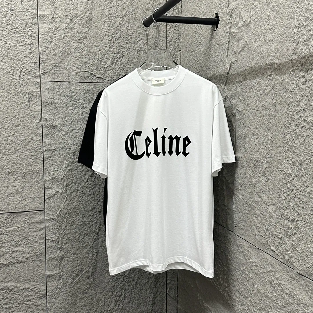 🅿️180 Celi* Celi Celin 2025 spring and summer style Simple large C letter flocking technology Personalized logo Customized double yarn plain cotton fabric Short-sleeved T-shirt Unisex Size: S (90-130 catties) M (120-150 catties) L (140-165 catties) XL (160-180 catties) XXL (180-210 pounds) Color: black white