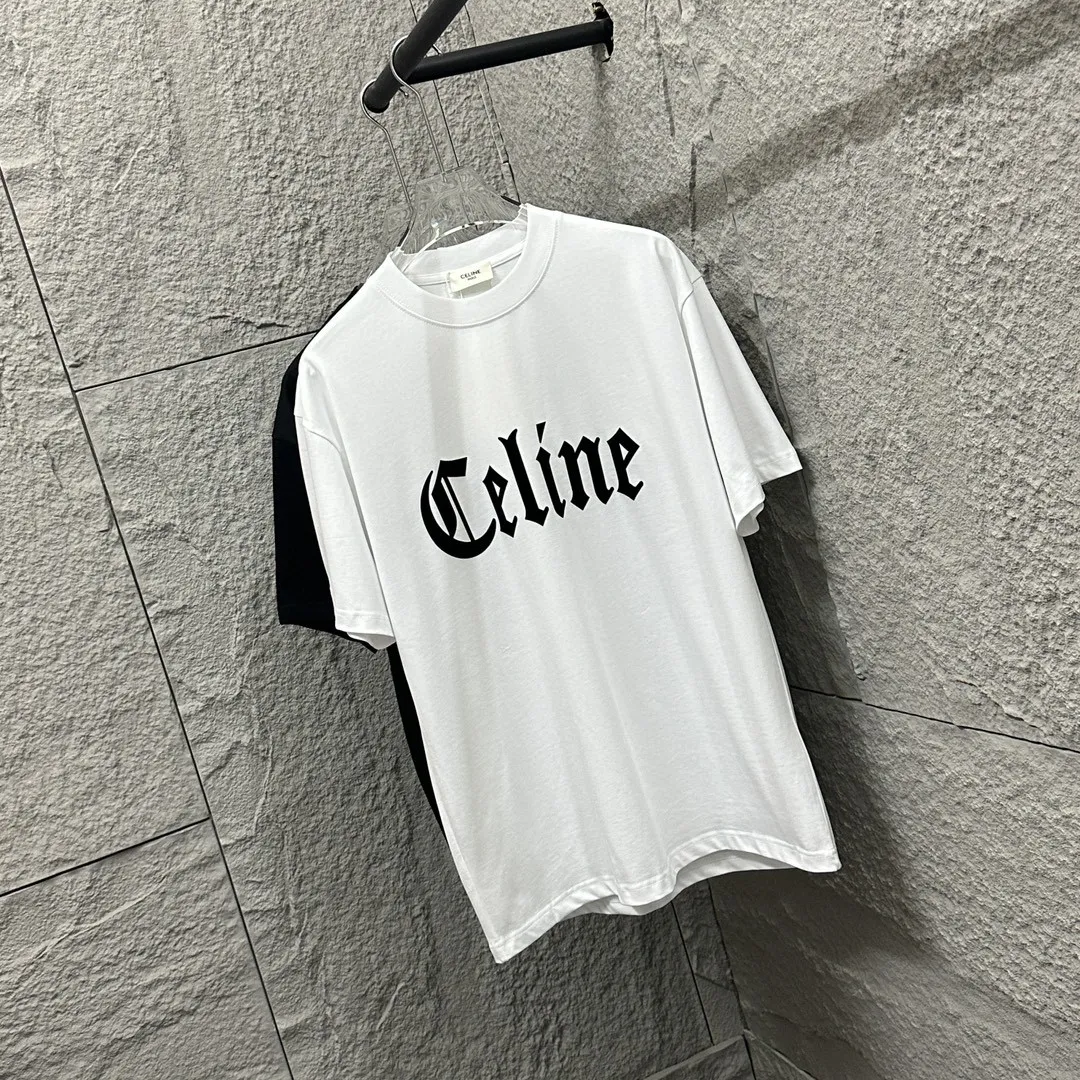 🅿️180 Celi* Celi Celin 2025 spring and summer style Simple large C letter flocking technology Personalized logo Customized double yarn plain cotton fabric Short-sleeved T-shirt Unisex Size: S (90-130 catties) M (120-150 catties) L (140-165 catties) XL (160-180 catties) XXL (180-210 pounds) Color: black white
