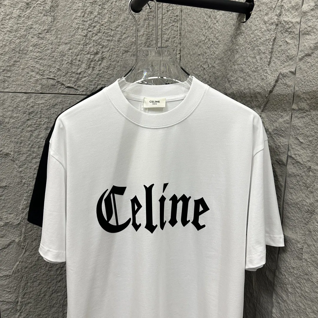 🅿️180 Celi* Celi Celin 2025 spring and summer style Simple large C letter flocking technology Personalized logo Customized double yarn plain cotton fabric Short-sleeved T-shirt Unisex Size: S (90-130 catties) M (120-150 catties) L (140-165 catties) XL (160-180 catties) XXL (180-210 pounds) Color: black white