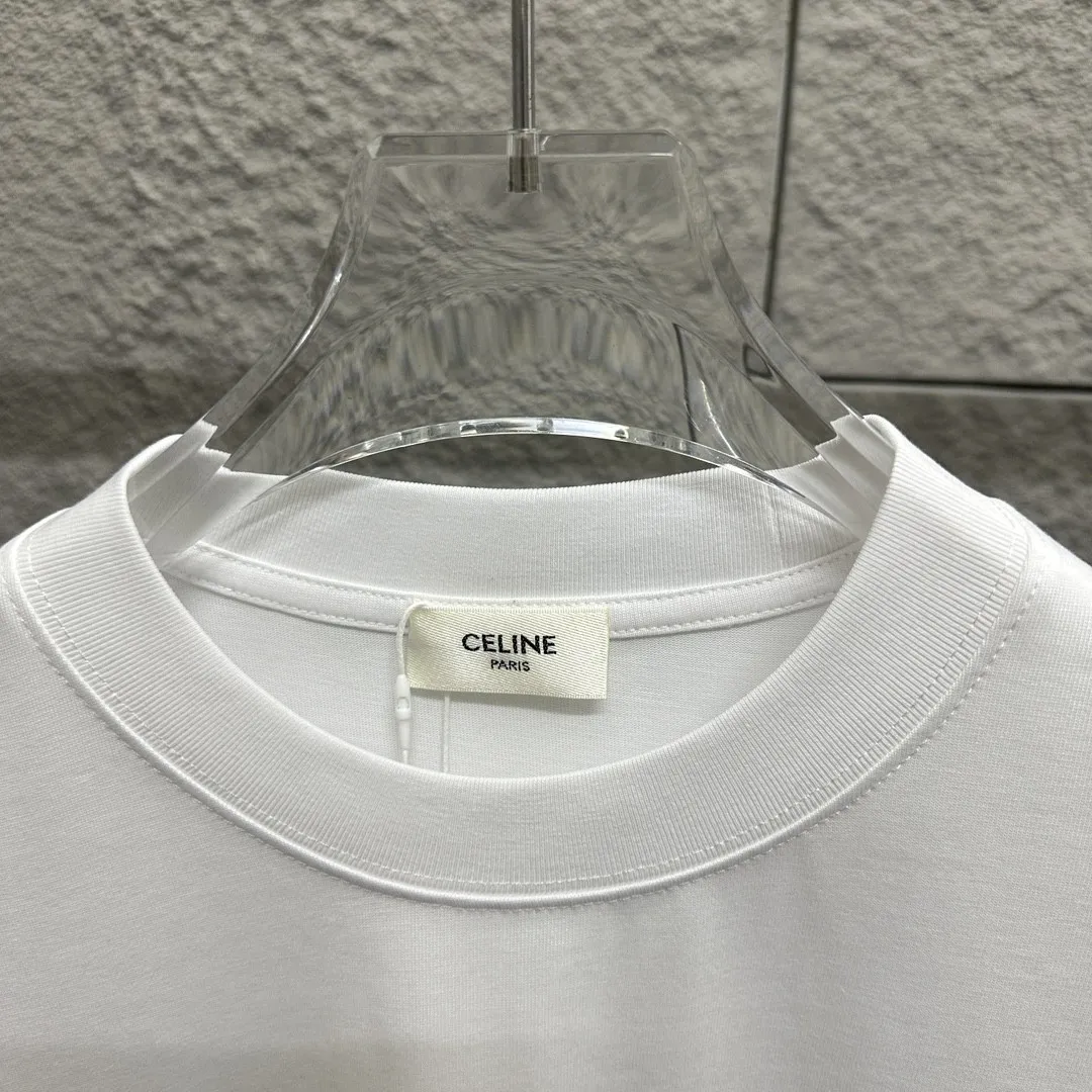 🅿️180 Celi* Celi Celin 2025 spring and summer style Simple large C letter flocking technology Personalized logo Customized double yarn plain cotton fabric Short-sleeved T-shirt Unisex Size: S (90-130 catties) M (120-150 catties) L (140-165 catties) XL (160-180 catties) XXL (180-210 pounds) Color: black white