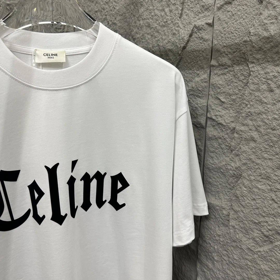 🅿️180 Celi* Celi Celin 2025 spring and summer style Simple large C letter flocking technology Personalized logo Customized double yarn plain cotton fabric Short-sleeved T-shirt Unisex Size: S (90-130 catties) M (120-150 catties) L (140-165 catties) XL (160-180 catties) XXL (180-210 pounds) Color: black white