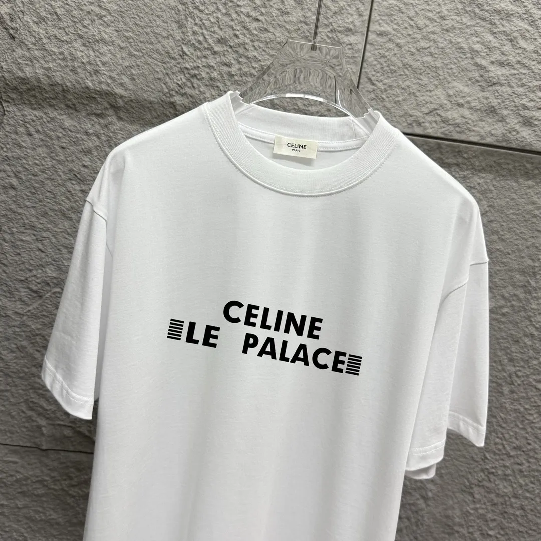 🅿️180 Celi*ne Celin Celin 2025 spring and summer style simple letters three-dimensional silicone technology personalized logo customized double yarn plain cotton fabric short-sleeved T-shirt for men and women. Size: S (90-130 catties) M (120-150 catties) L (140-165 catties) XL (160-180 catties) XXL (180-210 pounds) Color: black white