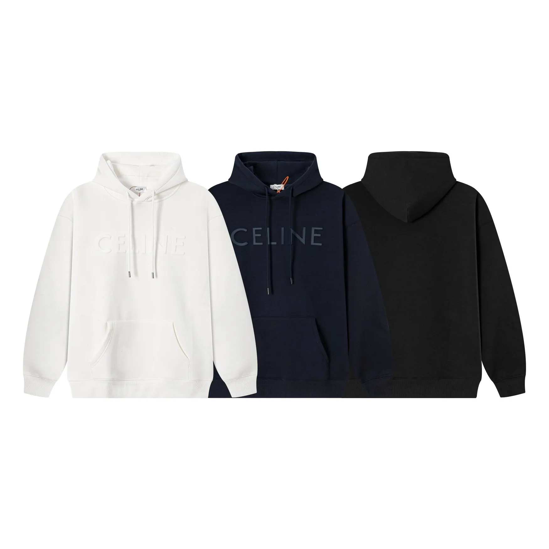 🅿️340 CELINE autumn and winter velvet hooded sweatshirt. The fabric is comfortable and soft. Composite Austrian velvet, fine workmanship. It also brings the trend of special craftsmanship, custom dyeing, complete with three standards. Non-market ordinary version. Compare at will. Quality is absolutely guaranteed. Color: black, white, navy blue. Size: S M L XL [Style No. A3331]