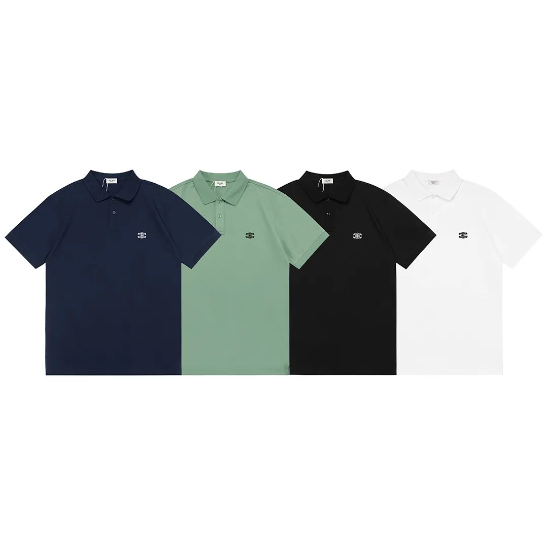 🅿️190 Celine 2025 new model Arc de Triomphe logo embroidery, same style for men and women, casual polo shirt ·Customized pique cotton fabric ·Imported Tajima machine embroidery technology ·Collar label, hangtag, main mark and three labels complete Color: dark blue Size: M-XXXL
