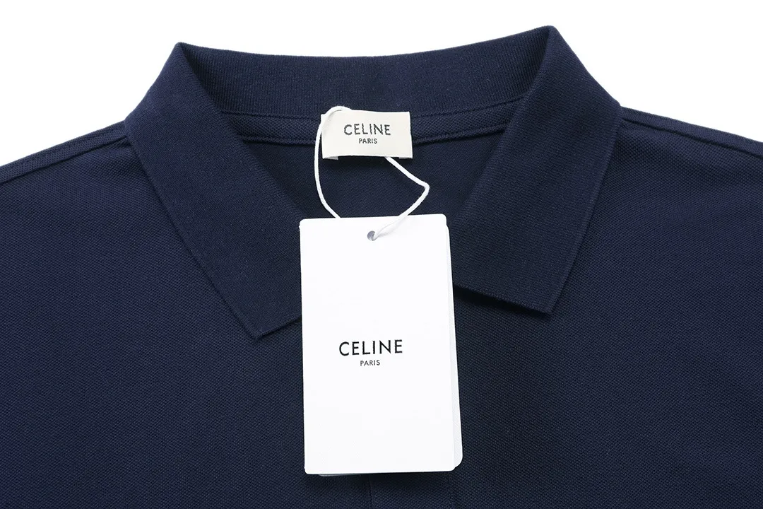 🅿️190 Celine 2025 new model Arc de Triomphe logo embroidery, same style for men and women, casual polo shirt ·Customized pique cotton fabric ·Imported Tajima machine embroidery technology ·Collar label, hangtag, main mark and three labels complete Color: dark blue Size: M-XXXL