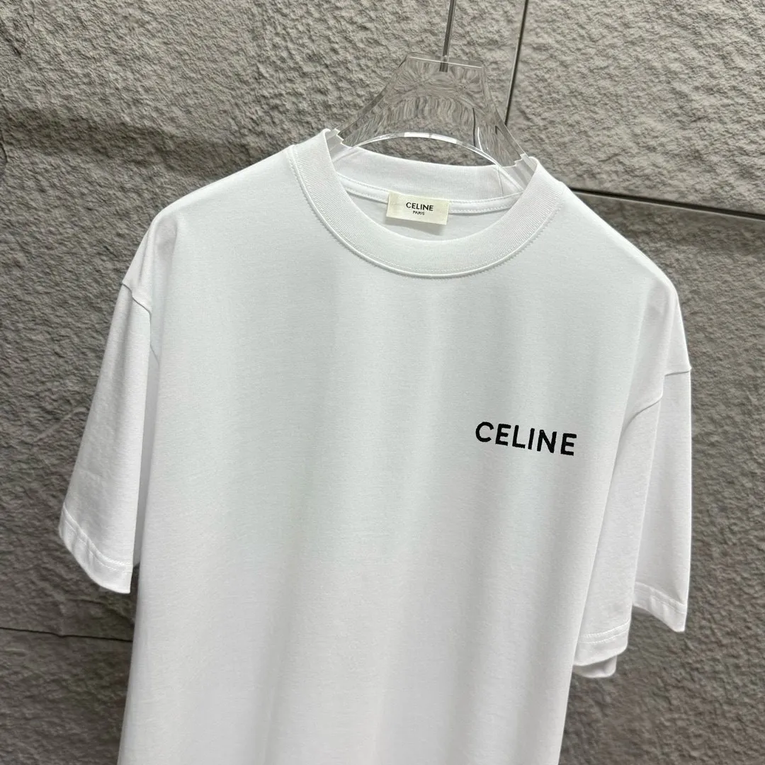 🅿️180 Celi* Celin Celin 2025 spring and summer style Simple letter embroidery personalized logo Customized double yarn plain cotton fabric Short-sleeved T-shirt Uniform for men and women Size: S (90-130 catties) M (120-150 catties) L (140-165 catties) XL (160-180 catties) XXL (180-210 catties) Color: black white