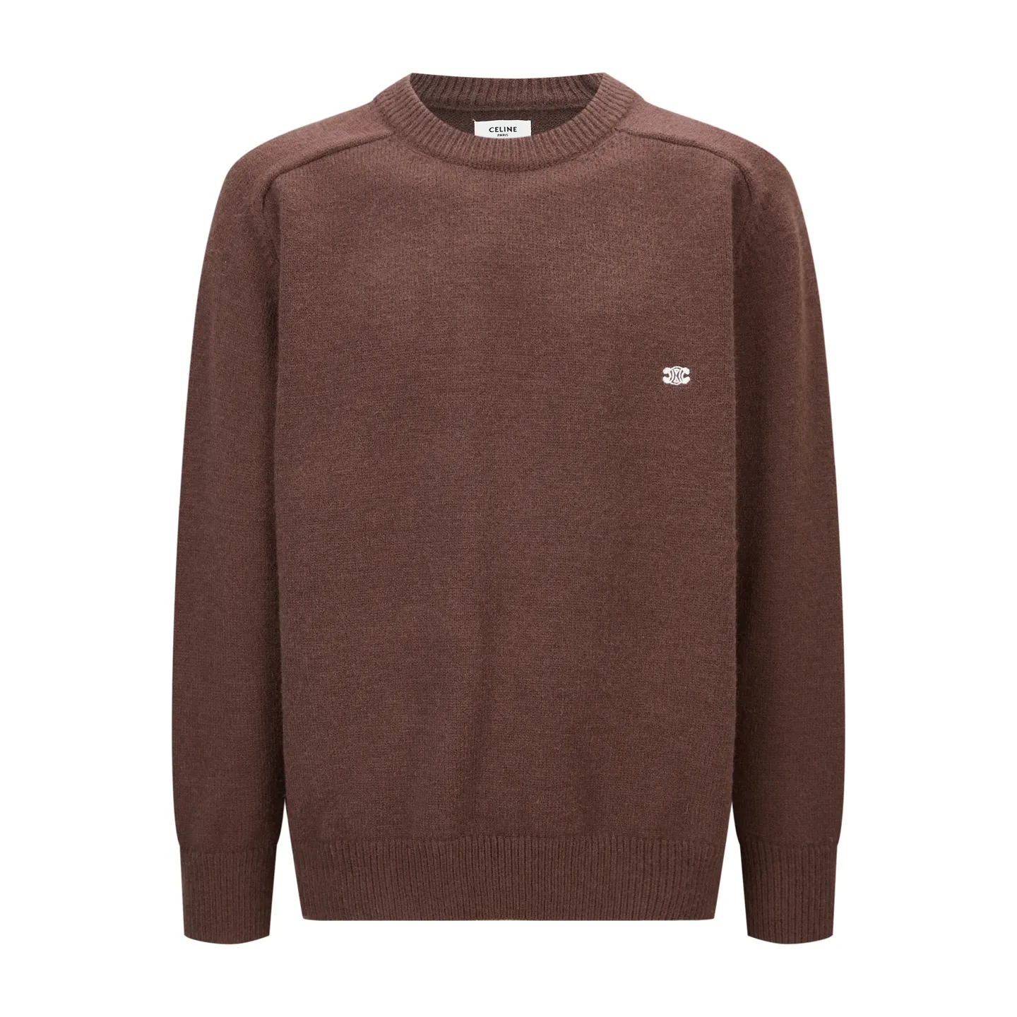 🅿️370 [Exclusive supply] Celine Arc de Triomphe embroidered logo sweater (brown). The original version was purchased and developed for 9,900. The fabric is made of 35% wool, 15% cashmere, and 50% cotton yarn. This fabric is soft and has a three-dimensional shape that won't change shape after being worn for a long time. The embroidery uses 3D three-dimensional embroidery, and the chest is embellished with the Arc de Triomphe embroidered logo. This style is machine-knitted with 7 needles, and the high-density thick stitching ensures warmth. Later process: washing and color fixation - fixed version - wool impurities. Size:S-M-L-XL