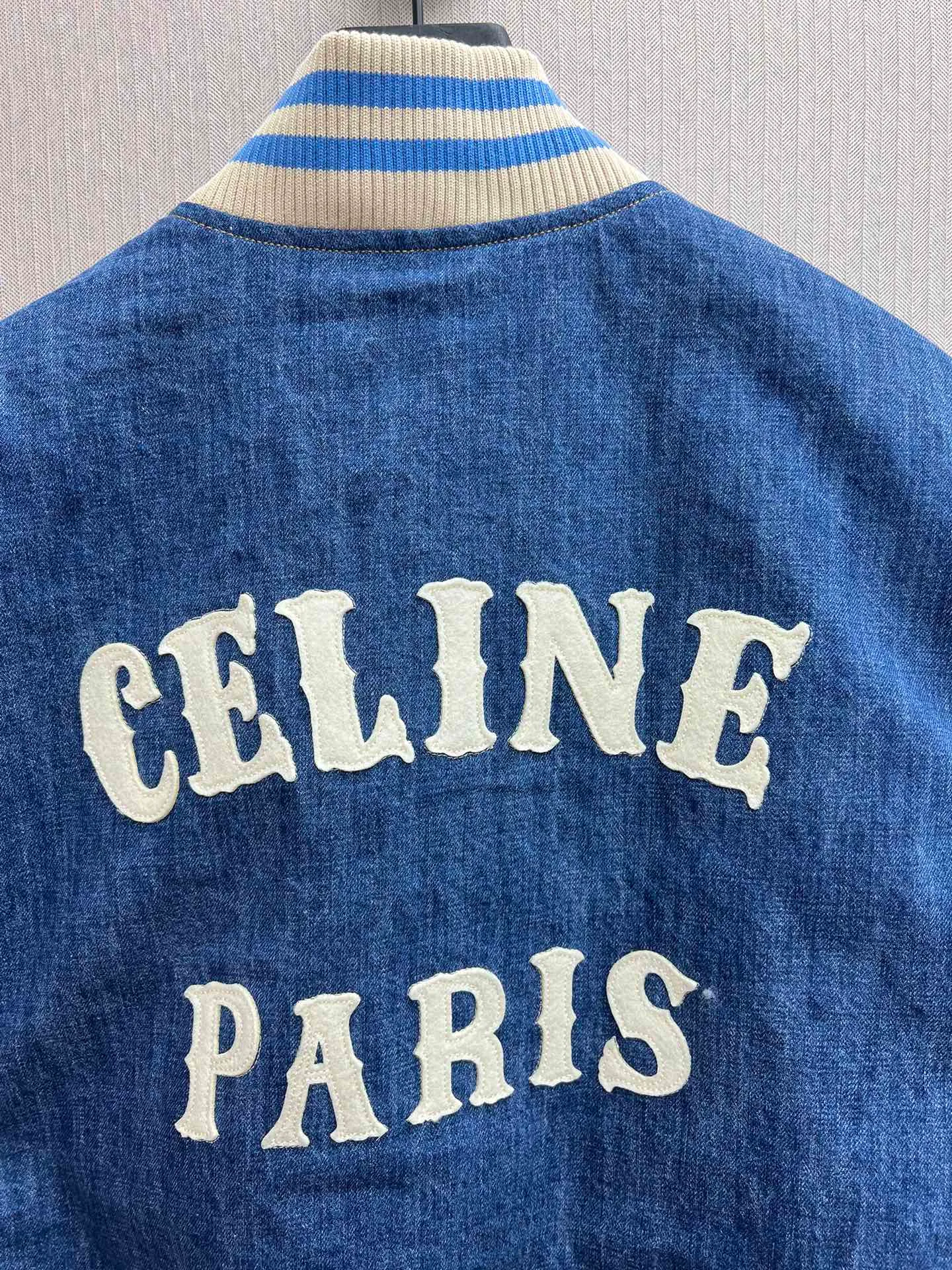 🅿️750 Celine 25ssTRIOMPHE TRAIL washed denim loose baseball jacket high version code number: S.M.L.XL.