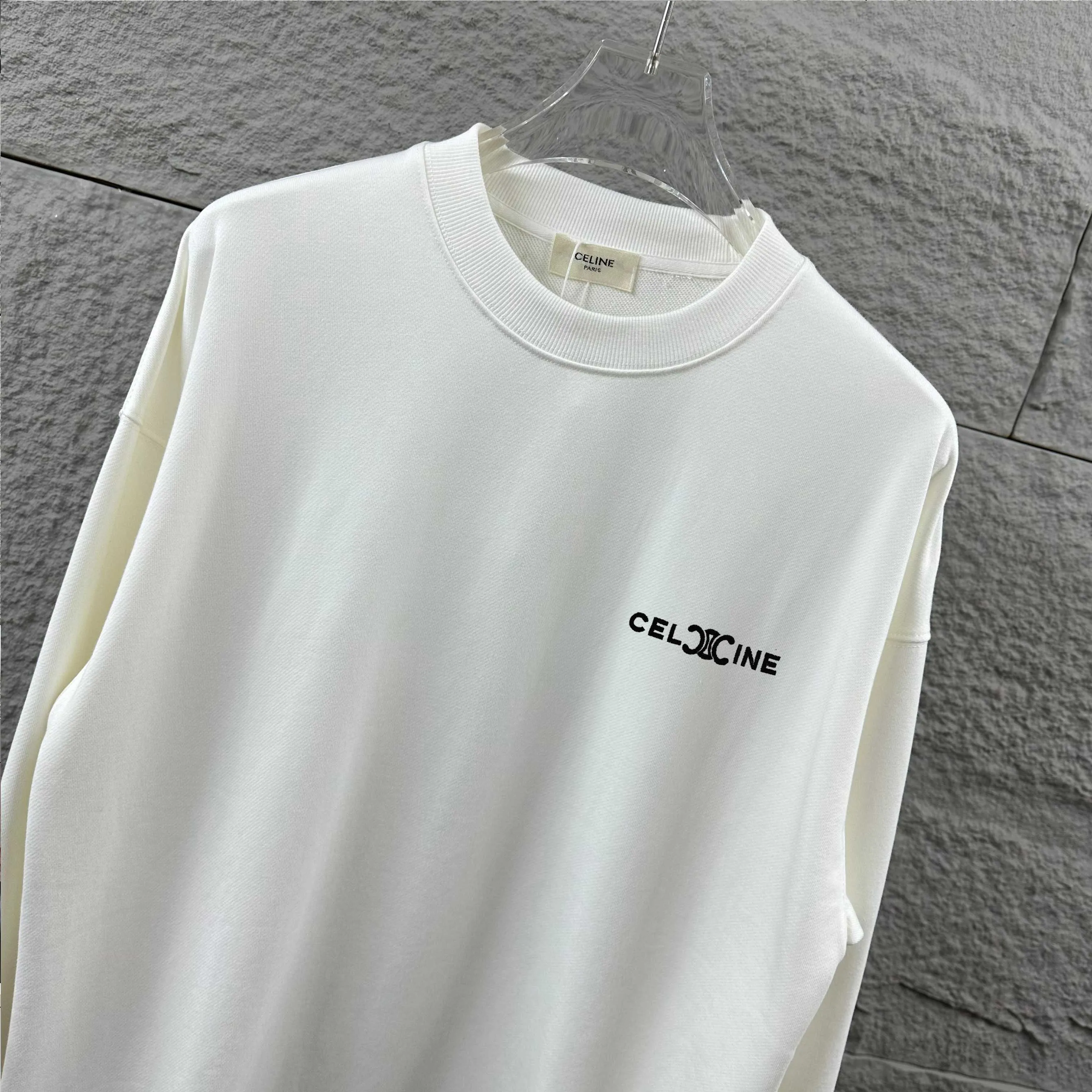 🅿️250 Celi*ne Celin Celin 2025 early autumn and winter new style Three-dimensional simple black and white embroidery personalized logo Customized terry fabric Long-sleeved round neck sweatshirt Uniform for men and women Size: S (90-130 catties) M (120-150 catties) L (140-165 catties) XL (160-180 catties) XXL (180-210 pounds) Color: black white