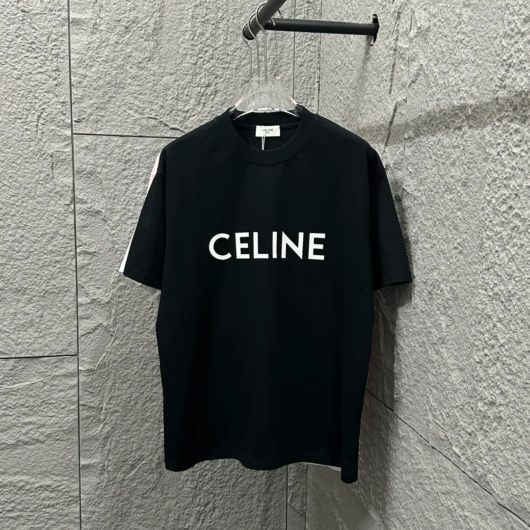 🅿️190 Celine* Celine 2025 Spring and Summer Style Simple letters three-dimensional silicone personalized logo Customized double yarn plain cotton fabric Short-sleeved T-shirt Unisex Size: S (90-130 catties) M (120-150 catties) L (140-165 catties) XL (160-180 catties) XXL (180-210 catties) Color: black white light pink