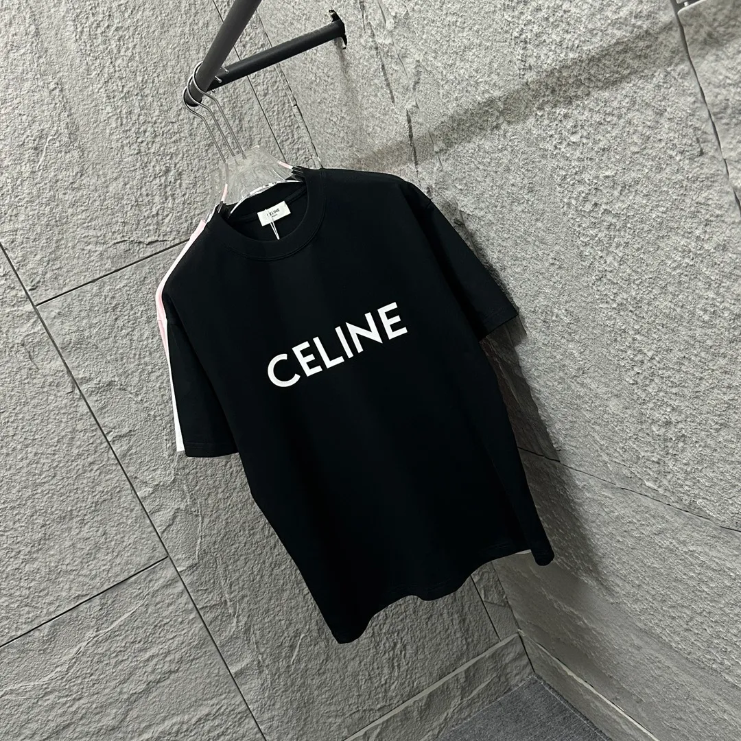 🅿️190 Celine* Celine 2025 Spring and Summer Style Simple letters three-dimensional silicone personalized logo Customized double yarn plain cotton fabric Short-sleeved T-shirt Unisex Size: S (90-130 catties) M (120-150 catties) L (140-165 catties) XL (160-180 catties) XXL (180-210 catties) Color: black white light pink