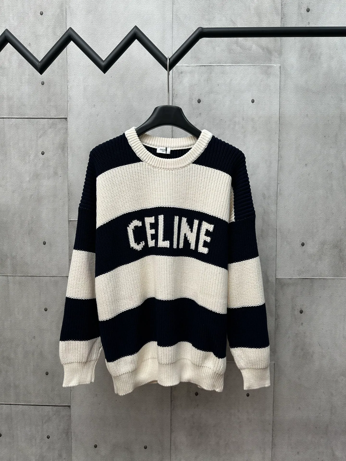 🅿️520 Celine 25SS autumn and winter new dark blue striped intarsia sweater Size: S M L